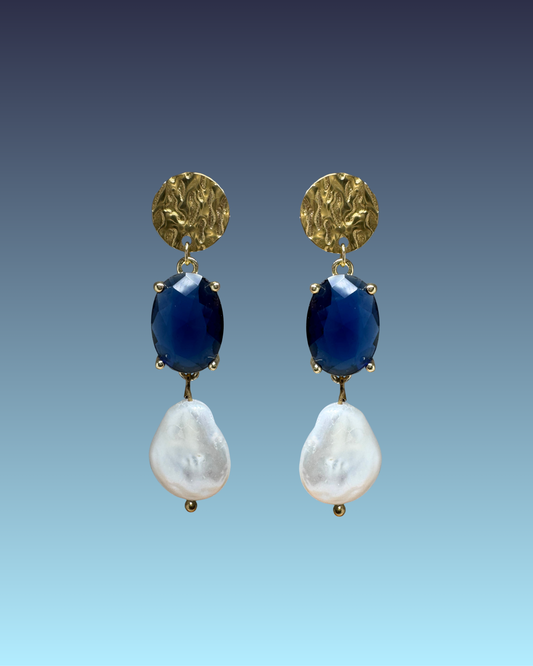 Orecchini pendenti Sapphire e perla naturale